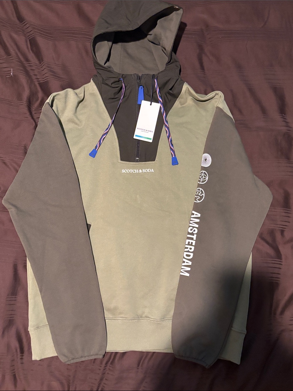 Scotch & Soda Olive and Dark Gray Hooded Pullover